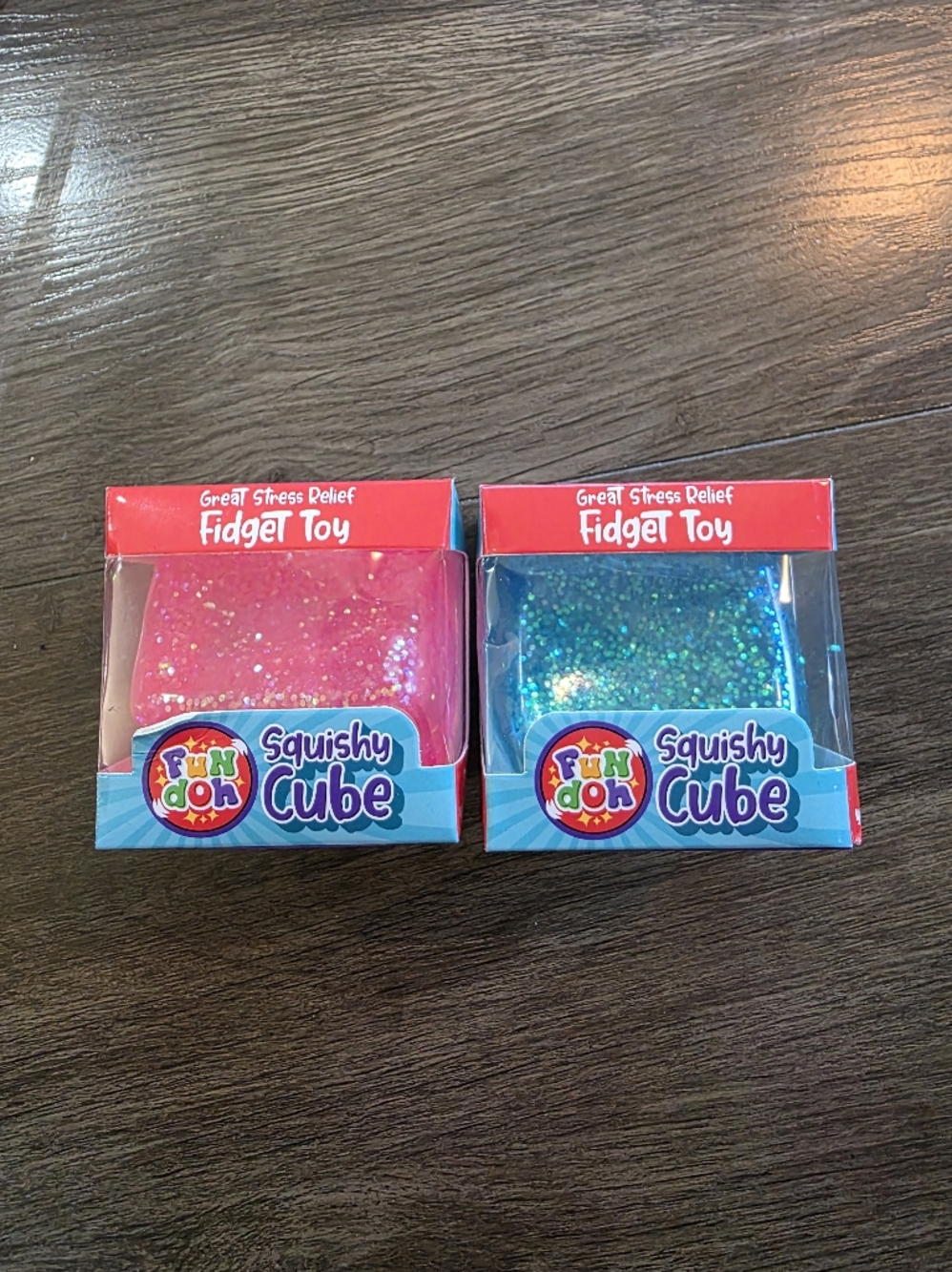 Squishy Cube Fidget Toy - Pink & Teal Glitter lot of 2! brand new viral sensory.